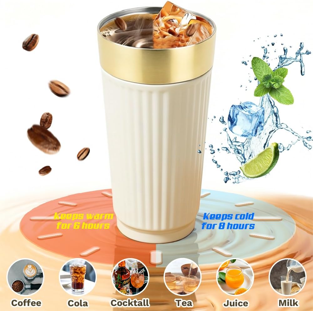 Vacuum Insulated Stainless Steel Travel Coffee Mug,Leak Proof Cup with Lid | 304 stainless steel mug with vacuum insulation, leak proof lid, silicone grip and car cup holder friendly design