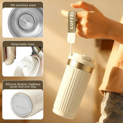 Vacuum Insulated Stainless Steel Travel Coffee Mug,Leak Proof Cup with Lid | 304 stainless steel mug with vacuum insulation, leak proof lid, silicone grip and car cup holder friendly design