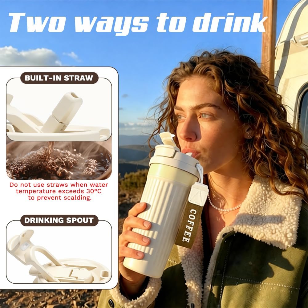 Vacuum Insulated Stainless Steel Travel Coffee Mug,Leak Proof Cup with Lid | 304 stainless steel mug with vacuum insulation, leak proof lid, silicone grip and car cup holder friendly design