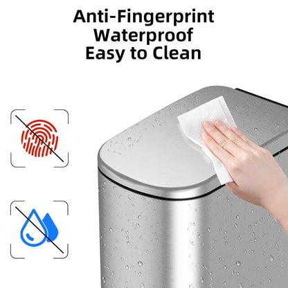 2.6 Gallon Slim Bathroom Trash Can with Soft Close Lid, 10L Stainless Steel Garbage Can with Removable Liner Bucket, for Narrow Spaces,Bathroom, Bedroom (Silver)
