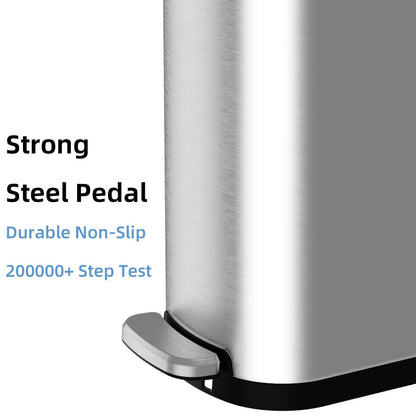 2.6 Gallon Slim Bathroom Trash Can with Soft Close Lid, 10L Stainless Steel Garbage Can with Removable Liner Bucket, for Narrow Spaces,Bathroom, Bedroom (Silver)