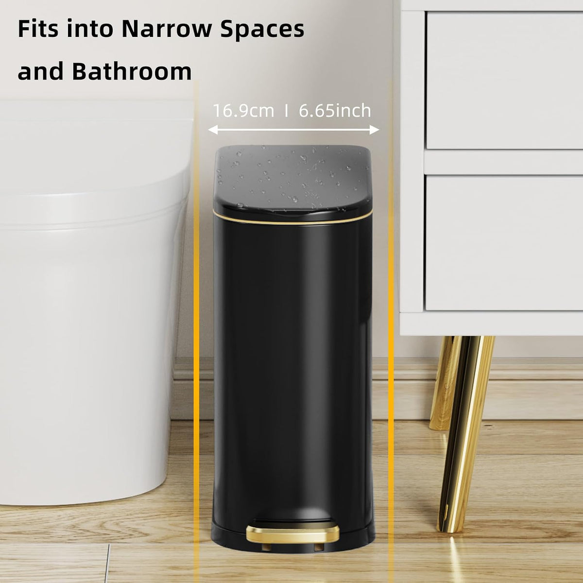 2.6 Gallon Slim Bathroom Trash Can with Soft Close Lid, 10L Stainless Steel Garbage Can with Removable Liner Bucket, for Narrow Spaces,Bathroom, Bedroom (Silver)