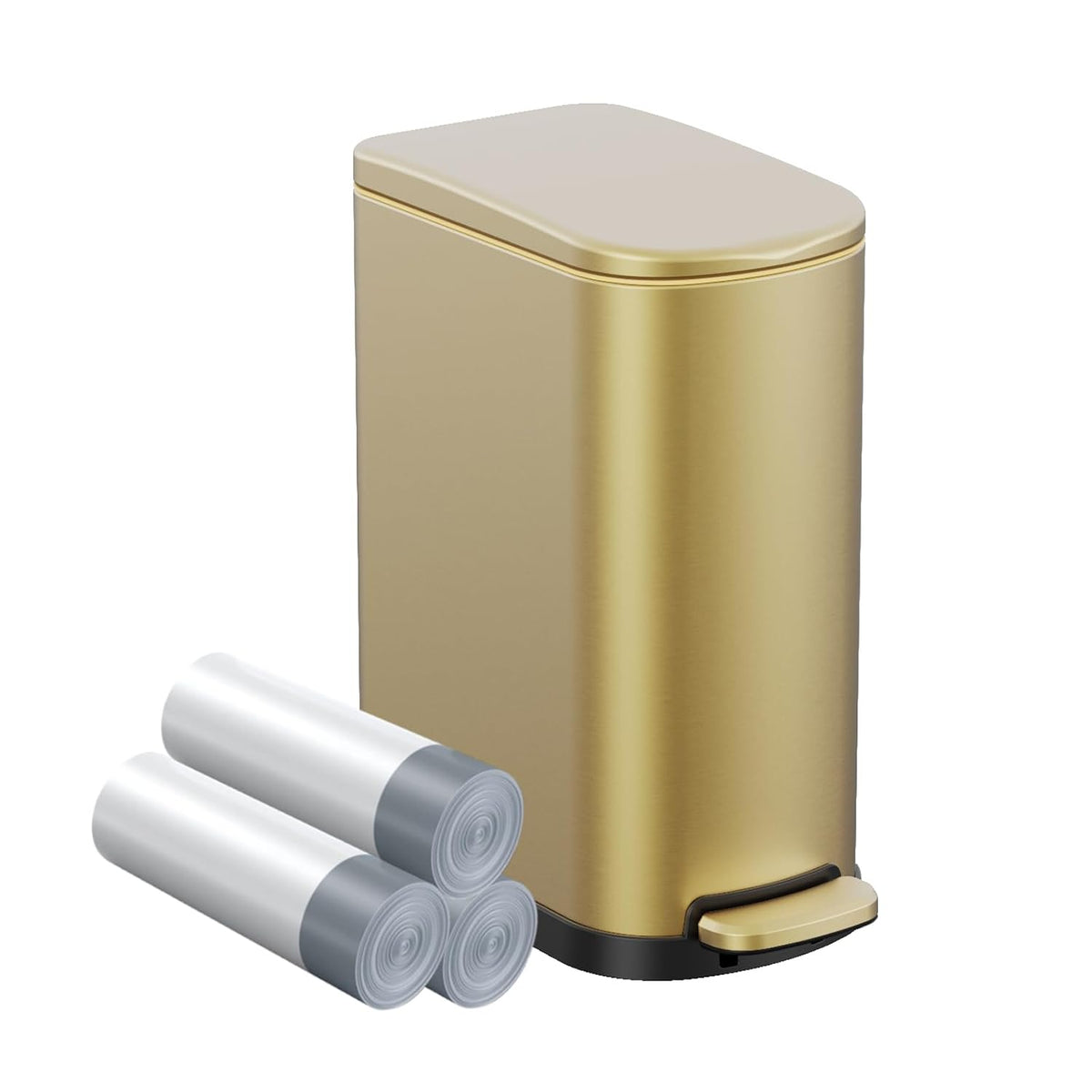 2.6 Gallon Slim Bathroom Trash Can with Soft Close Lid, 10L Stainless Steel Garbage Can with Removable Liner Bucket, for Narrow Spaces,Bathroom, Bedroom (Silver)