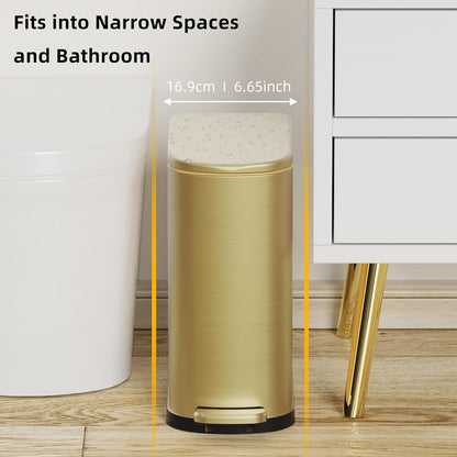 2.6 Gallon Slim Bathroom Trash Can with Soft Close Lid, 10L Stainless Steel Garbage Can with Removable Liner Bucket, for Narrow Spaces,Bathroom, Bedroom (Silver)