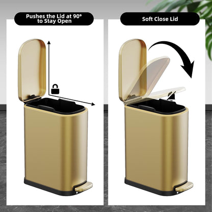 2.6 Gallon Slim Bathroom Trash Can with Soft Close Lid, 10L Stainless Steel Garbage Can with Removable Liner Bucket, for Narrow Spaces,Bathroom, Bedroom (Silver)