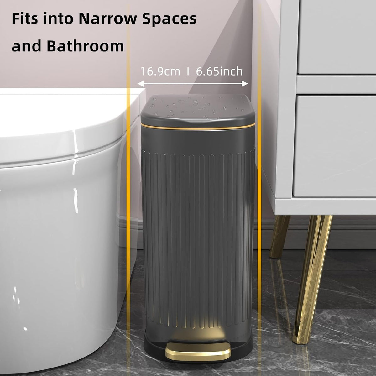 2.6 Gallon Slim Bathroom Trash Can with Soft Close Lid, 10L Stainless Steel Garbage Can with Removable Liner Bucket, for Narrow Spaces,Bathroom, Bedroom (Silver)