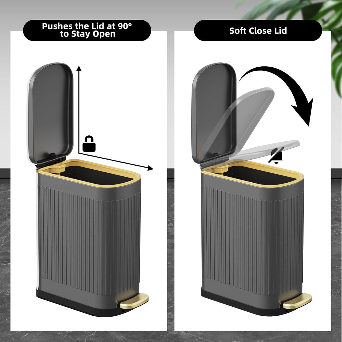 2.6 Gallon Slim Bathroom Trash Can with Soft Close Lid, 10L Stainless Steel Garbage Can with Removable Liner Bucket, for Narrow Spaces,Bathroom, Bedroom (Silver)