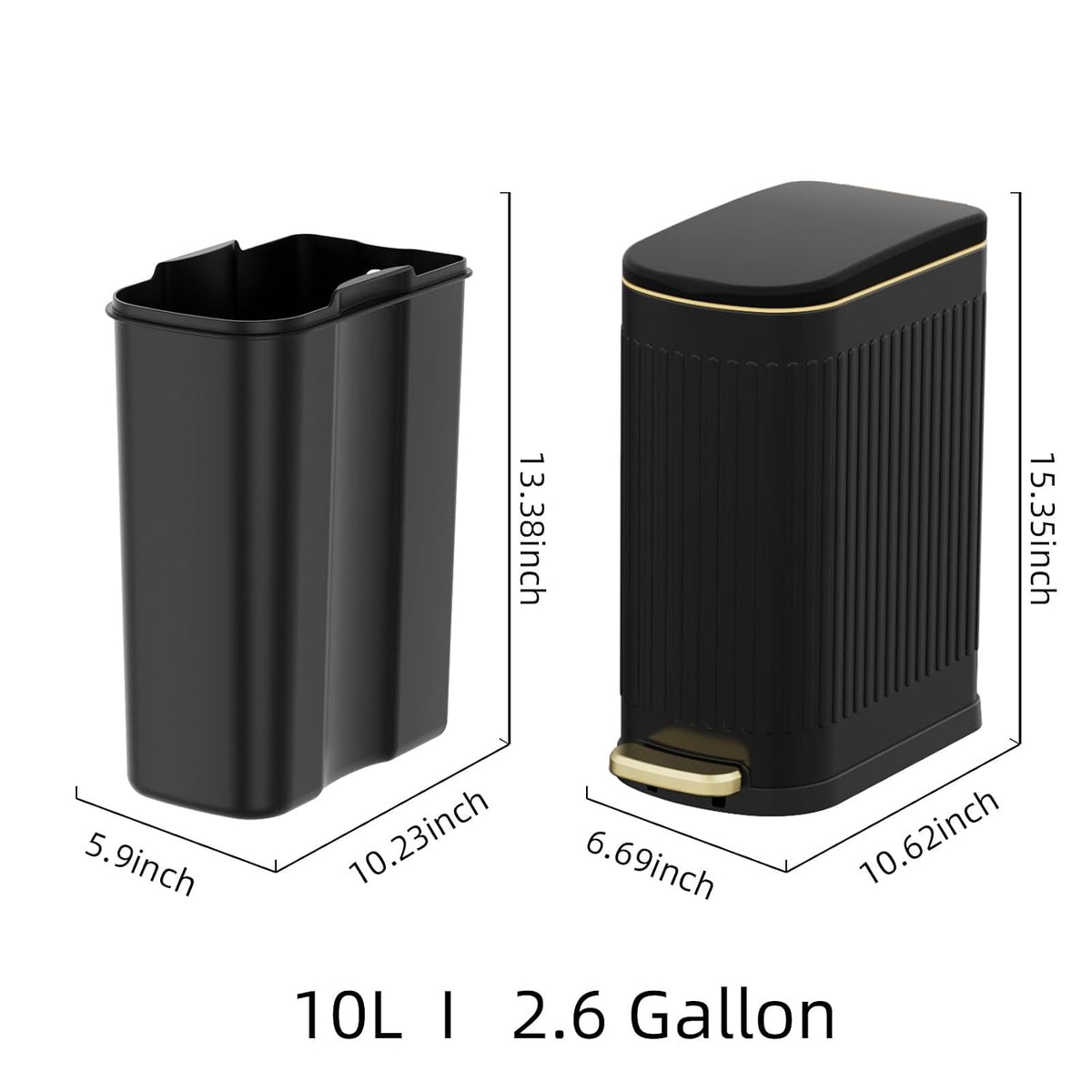 2.6 Gallon Slim Bathroom Trash Can with Soft Close Lid, 10L Stainless Steel Garbage Can with Removable Liner Bucket, for Narrow Spaces,Bathroom, Bedroom (Silver)