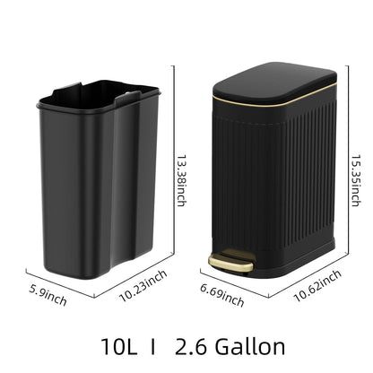 2.6 Gallon Slim Bathroom Trash Can with Soft Close Lid, 10L Stainless Steel Garbage Can with Removable Liner Bucket, for Narrow Spaces,Bathroom, Bedroom (Silver)