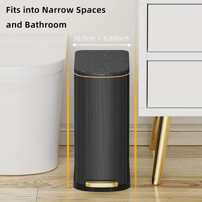 2.6 Gallon Slim Bathroom Trash Can with Soft Close Lid, 10L Stainless Steel Garbage Can with Removable Liner Bucket, for Narrow Spaces,Bathroom, Bedroom (Silver)
