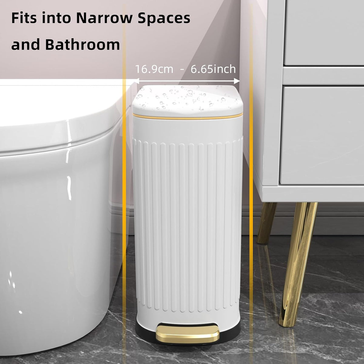 2.6 Gallon Slim Bathroom Trash Can with Soft Close Lid, 10L Stainless Steel Garbage Can with Removable Liner Bucket, for Narrow Spaces,Bathroom, Bedroom (Silver)