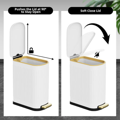 2.6 Gallon Slim Bathroom Trash Can with Soft Close Lid, 10L Stainless Steel Garbage Can with Removable Liner Bucket, for Narrow Spaces,Bathroom, Bedroom (Silver)
