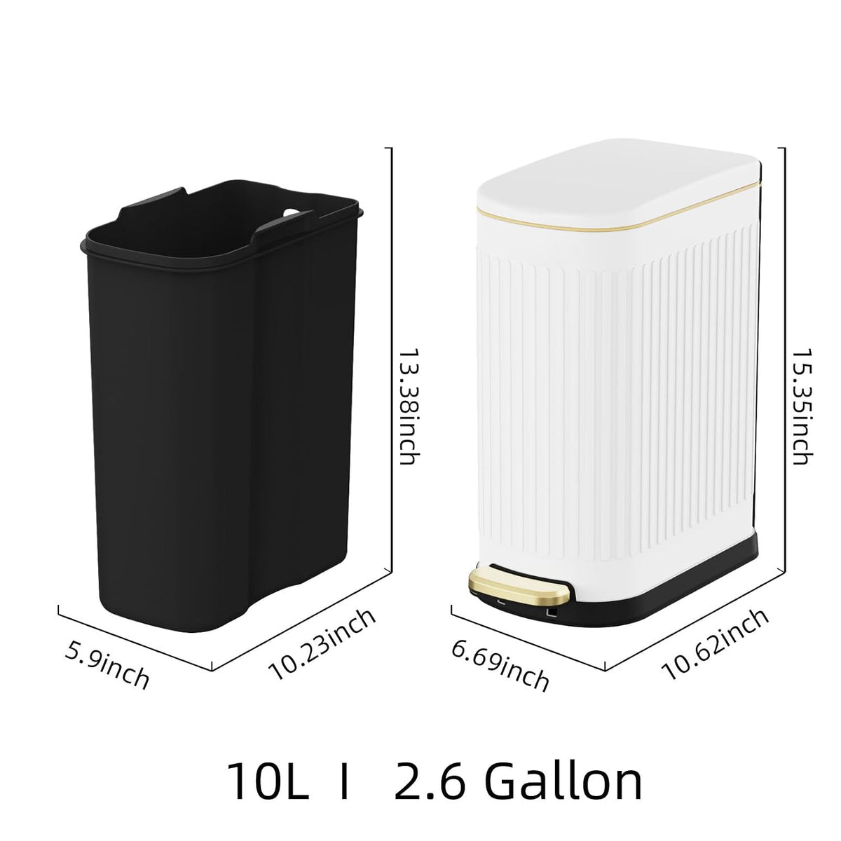 2.6 Gallon Slim Bathroom Trash Can with Soft Close Lid, 10L Stainless Steel Garbage Can with Removable Liner Bucket, for Narrow Spaces,Bathroom, Bedroom (Silver)