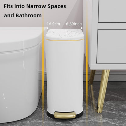 2.6 Gallon Slim Bathroom Trash Can with Soft Close Lid, 10L Stainless Steel Garbage Can with Removable Liner Bucket, for Narrow Spaces,Bathroom, Bedroom (Silver)
