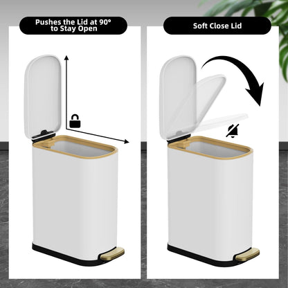 2.6 Gallon Slim Bathroom Trash Can with Soft Close Lid, 10L Stainless Steel Garbage Can with Removable Liner Bucket, for Narrow Spaces,Bathroom, Bedroom (Silver)