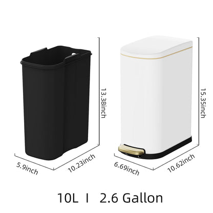 2.6 Gallon Slim Bathroom Trash Can with Soft Close Lid, 10L Stainless Steel Garbage Can with Removable Liner Bucket, for Narrow Spaces,Bathroom, Bedroom (Silver)