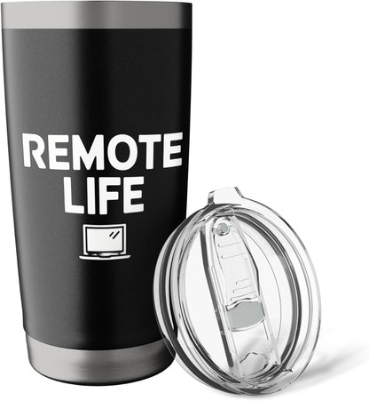 Remote Life Laptop Minimalist Typography Stainless Steel Insulated Tumbler