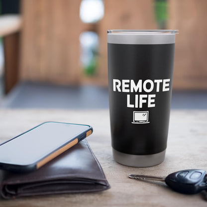 Remote Life Laptop Minimalist Typography Stainless Steel Insulated Tumbler