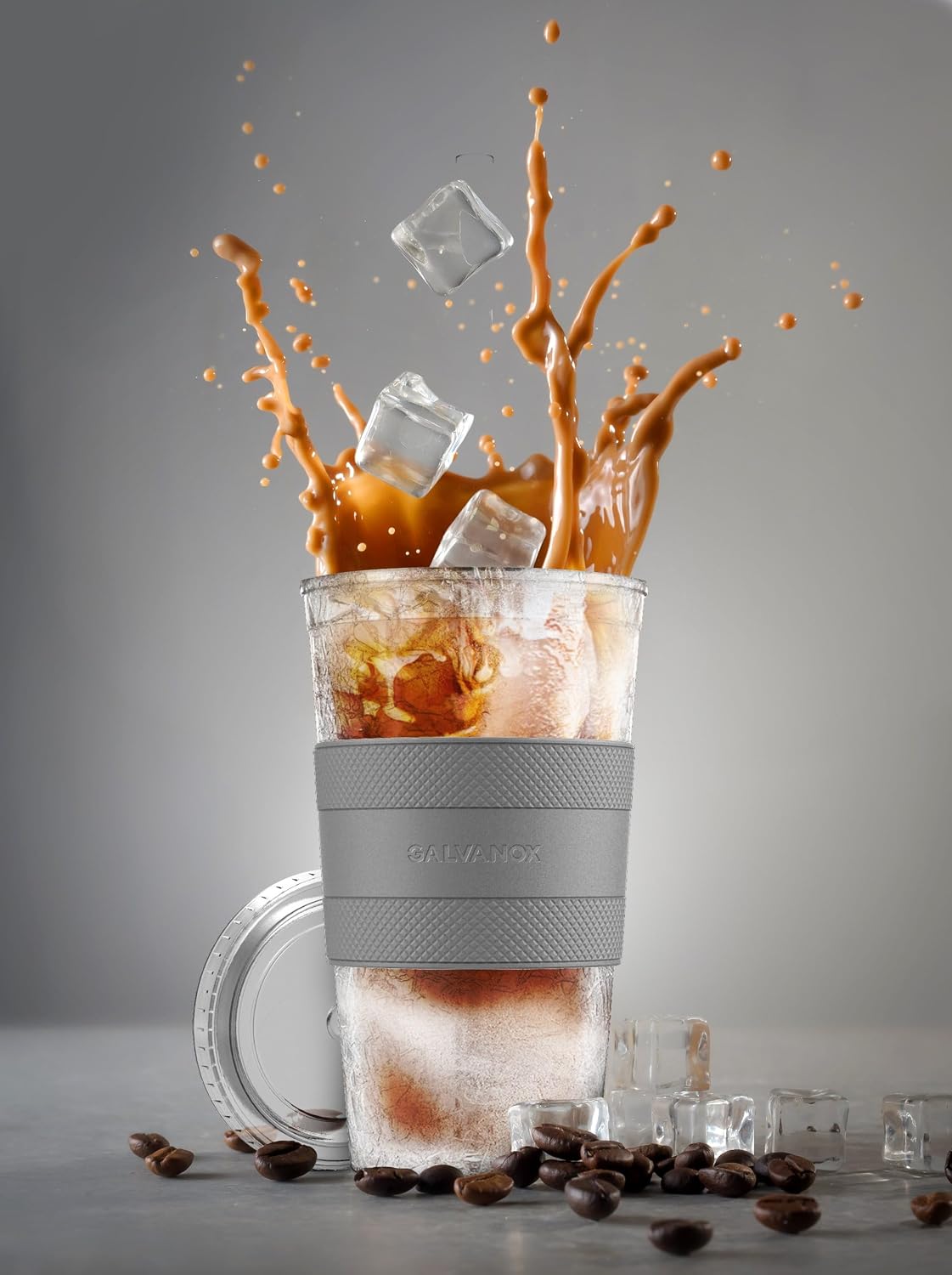 Freezable Iced Coffee Cup with Lid and Straw - Reusable Insulated Ice Tumbler with Grip Sleeve (20oz)