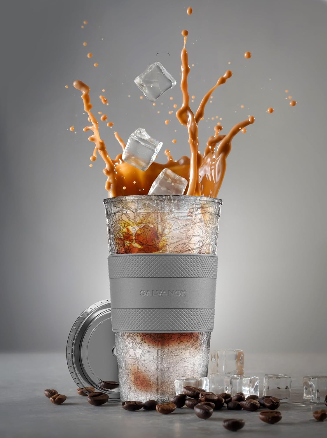 Freezable Iced Coffee Cup with Lid and Straw - Reusable Insulated Ice Tumbler with Grip Sleeve (20oz)
