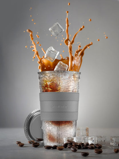Freezable Iced Coffee Cup with Lid and Straw - Reusable Insulated Ice Tumbler with Grip Sleeve (20oz)