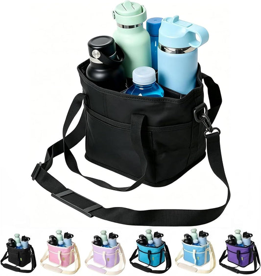 Family Size 4 Compartment Insulated Drink Bag, No-Spill Car Drink Carrier Bag with Adjustable Strap, Multiple Tumbler Carrier Caddy for Iced Coffee, Water Bottles, Teachers (Pink)