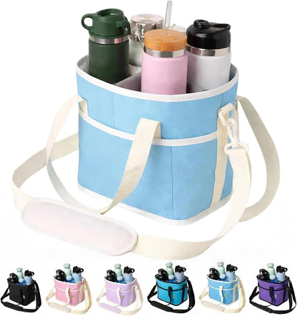Family Size 4 Compartment Insulated Drink Bag, No-Spill Car Drink Carrier Bag with Adjustable Strap, Multiple Tumbler Carrier Caddy for Iced Coffee, Water Bottles, Teachers (Pink)