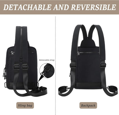 Sling Bag Crossbody Backpack Purse - 2 in 1 Nylon Cross Body Bag Diaper with Wipes Pouch, Water Bottle Pocket