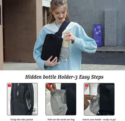 Sling Bag Crossbody Backpack Purse - 2 in 1 Nylon Cross Body Bag Diaper with Wipes Pouch, Water Bottle Pocket