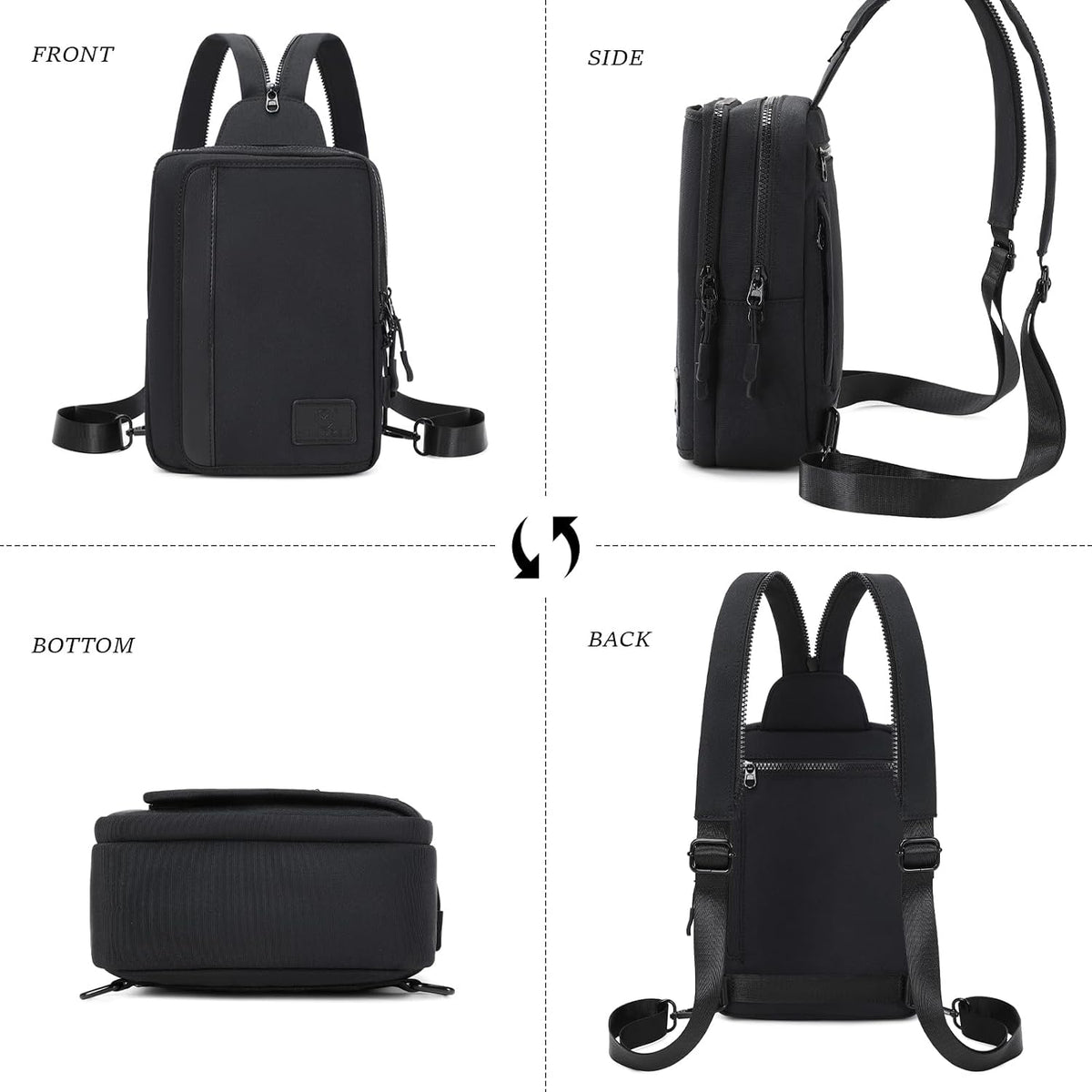 Sling Bag Crossbody Backpack Purse - 2 in 1 Nylon Cross Body Bag Diaper with Wipes Pouch, Water Bottle Pocket