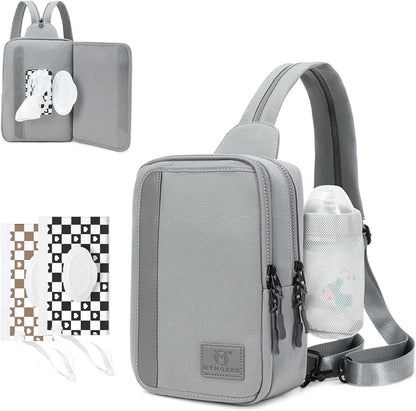 Sling Bag Crossbody Backpack Purse - 2 in 1 Nylon Cross Body Bag Diaper with Wipes Pouch, Water Bottle Pocket