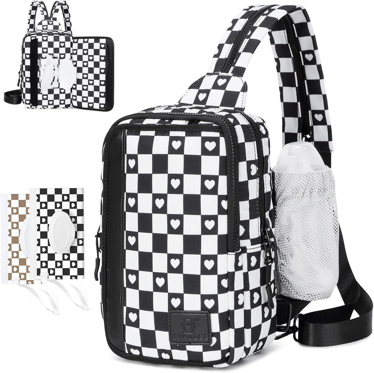 Sling Bag Crossbody Backpack Purse - 2 in 1 Nylon Cross Body Bag Diaper with Wipes Pouch, Water Bottle Pocket