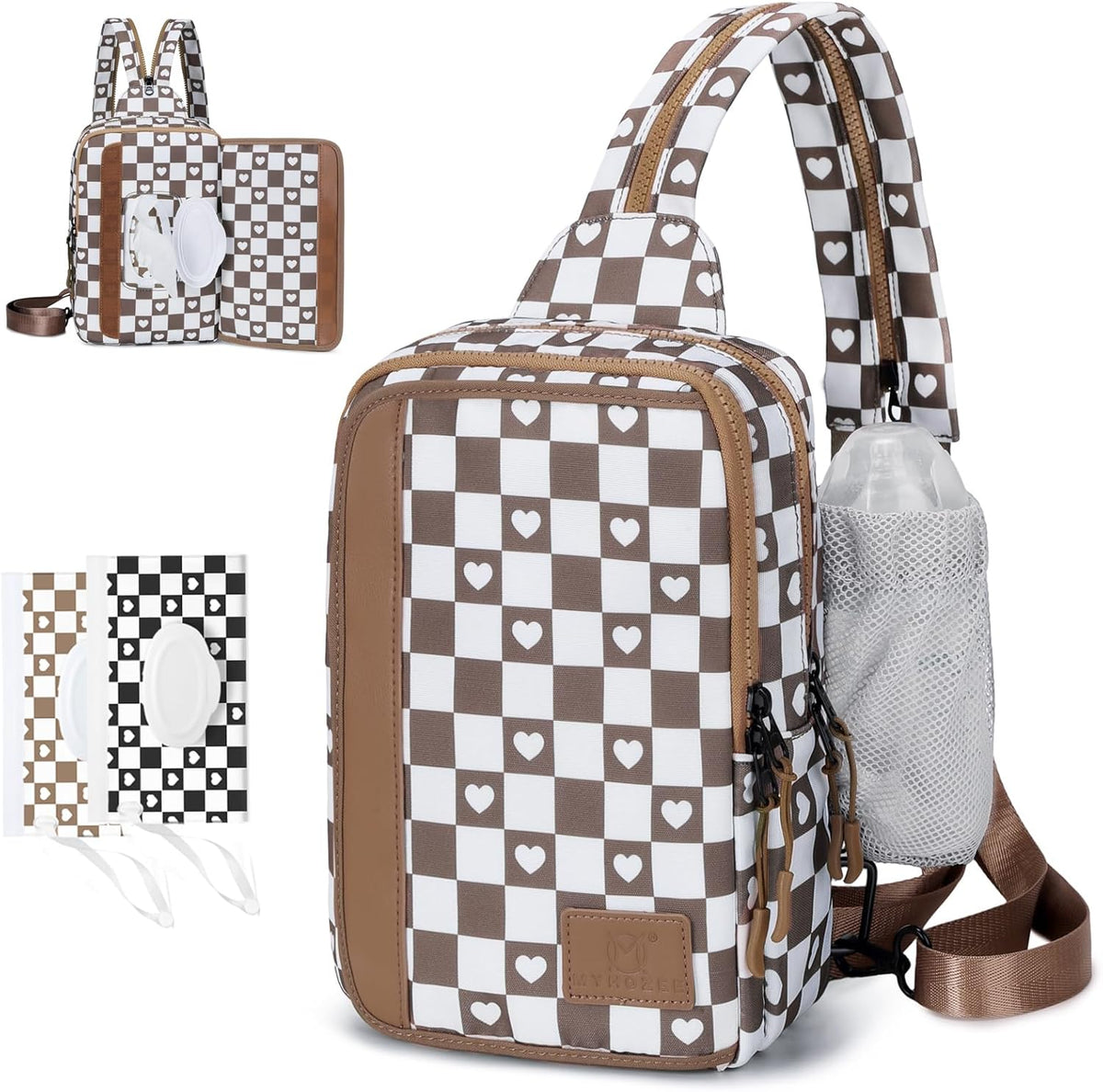 Sling Bag Crossbody Backpack Purse - 2 in 1 Nylon Cross Body Bag Diaper with Wipes Pouch, Water Bottle Pocket