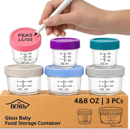 Dehov 6-Piece Glass Baby Food Containers With Lids,4 OZ Small Glass Freezer Safe Baby Food Storage Jars,Leak Proof Baby Food Grade Puree Containers