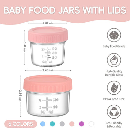 Dehov 6-Piece Glass Baby Food Containers With Lids,4 OZ Small Glass Freezer Safe Baby Food Storage Jars,Leak Proof Baby Food Grade Puree Containers