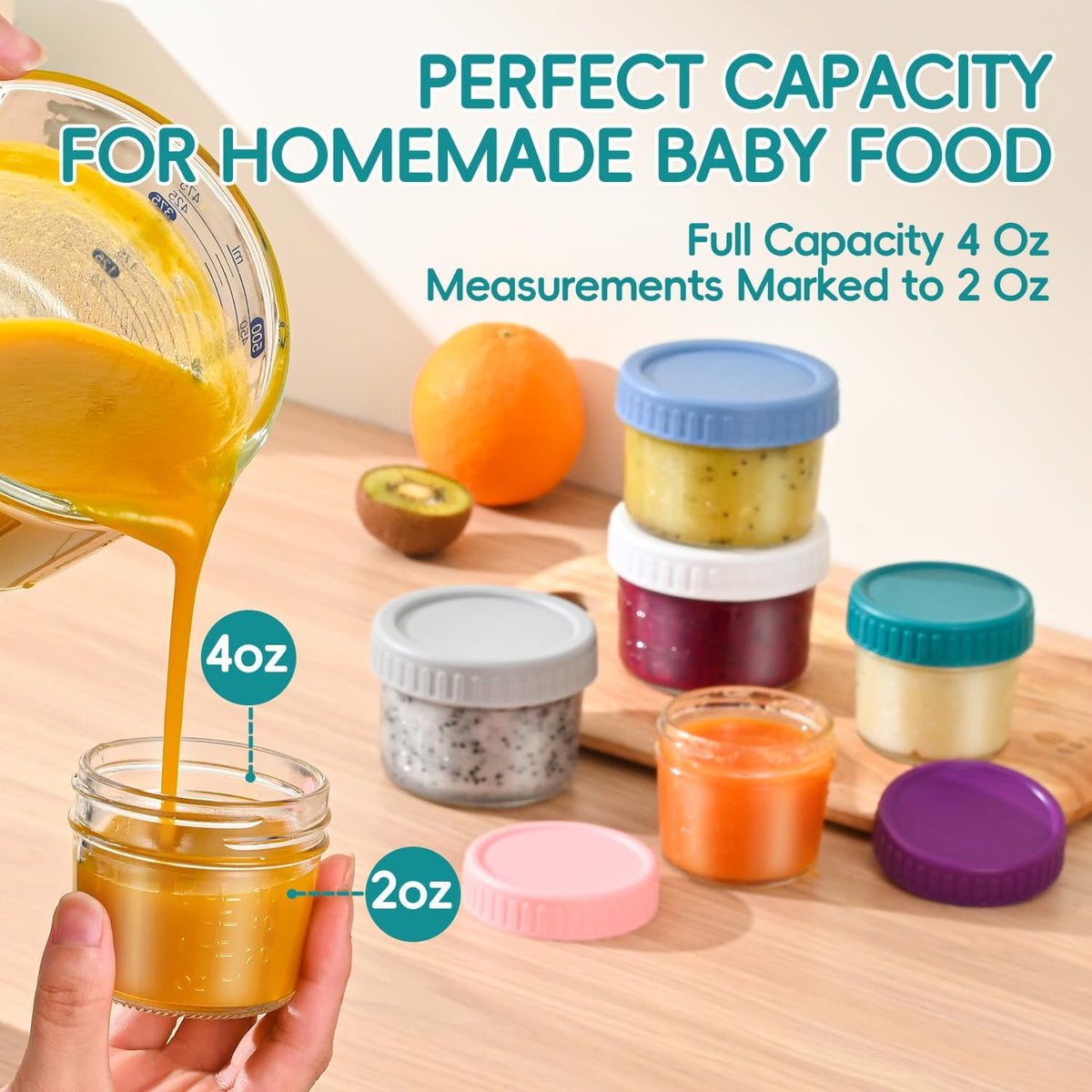 Dehov 6-Piece Glass Baby Food Containers With Lids,4 OZ Small Glass Freezer Safe Baby Food Storage Jars,Leak Proof Baby Food Grade Puree Containers