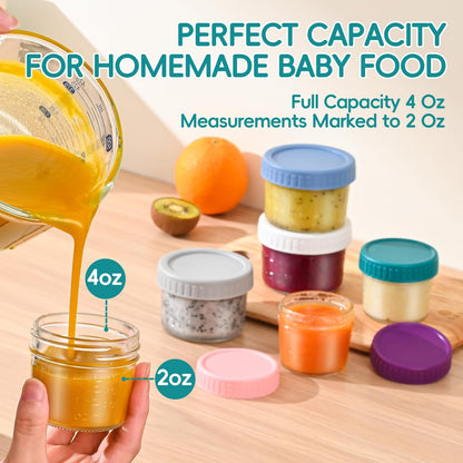 Dehov 6-Piece Glass Baby Food Containers With Lids,4 OZ Small Glass Freezer Safe Baby Food Storage Jars,Leak Proof Baby Food Grade Puree Containers