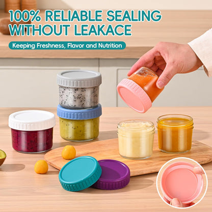 Dehov 6-Piece Glass Baby Food Containers With Lids,4 OZ Small Glass Freezer Safe Baby Food Storage Jars,Leak Proof Baby Food Grade Puree Containers