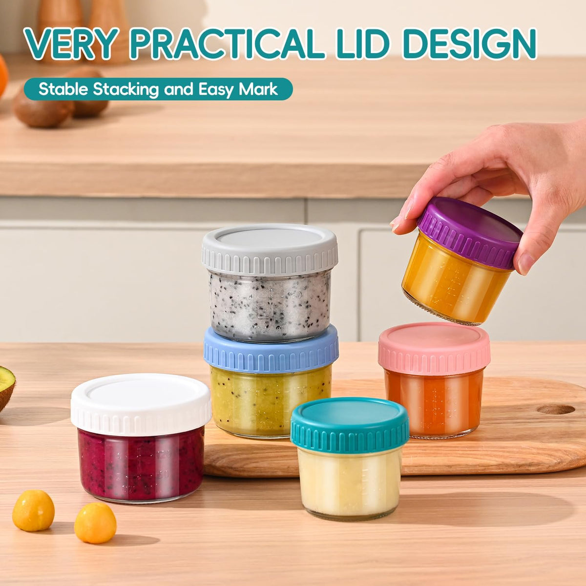 Dehov 6-Piece Glass Baby Food Containers With Lids,4 OZ Small Glass Freezer Safe Baby Food Storage Jars,Leak Proof Baby Food Grade Puree Containers