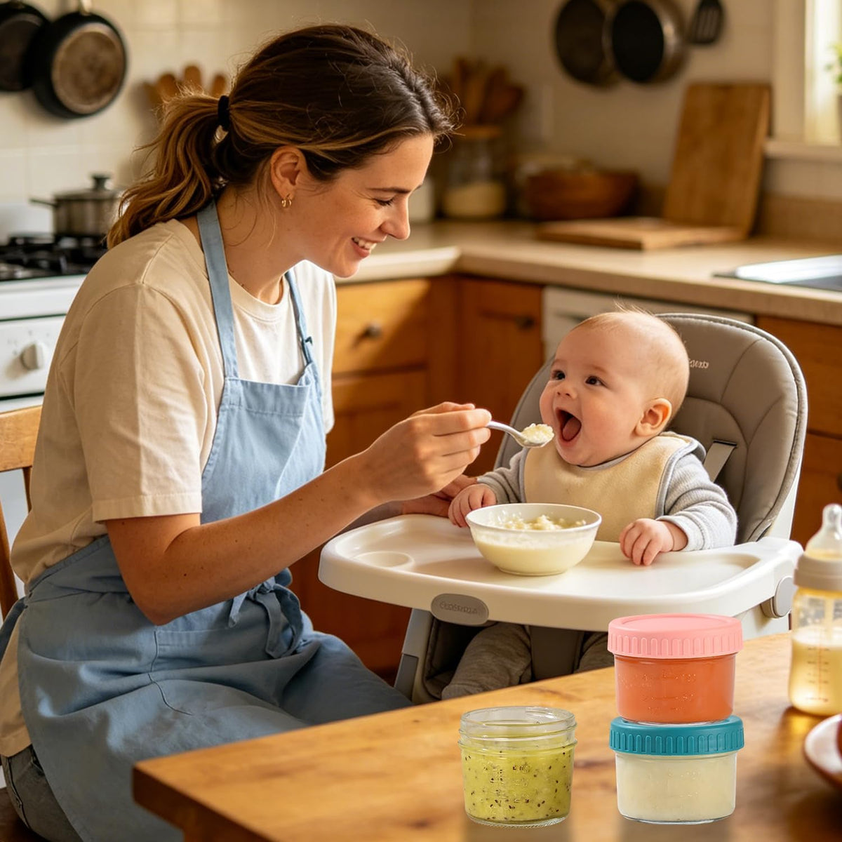 Dehov 6-Piece Glass Baby Food Containers With Lids,4 OZ Small Glass Freezer Safe Baby Food Storage Jars,Leak Proof Baby Food Grade Puree Containers