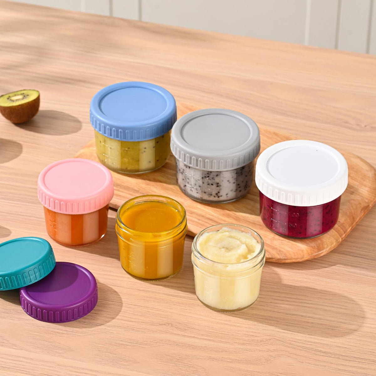 Dehov 6-Piece Glass Baby Food Containers With Lids,4 OZ Small Glass Freezer Safe Baby Food Storage Jars,Leak Proof Baby Food Grade Puree Containers