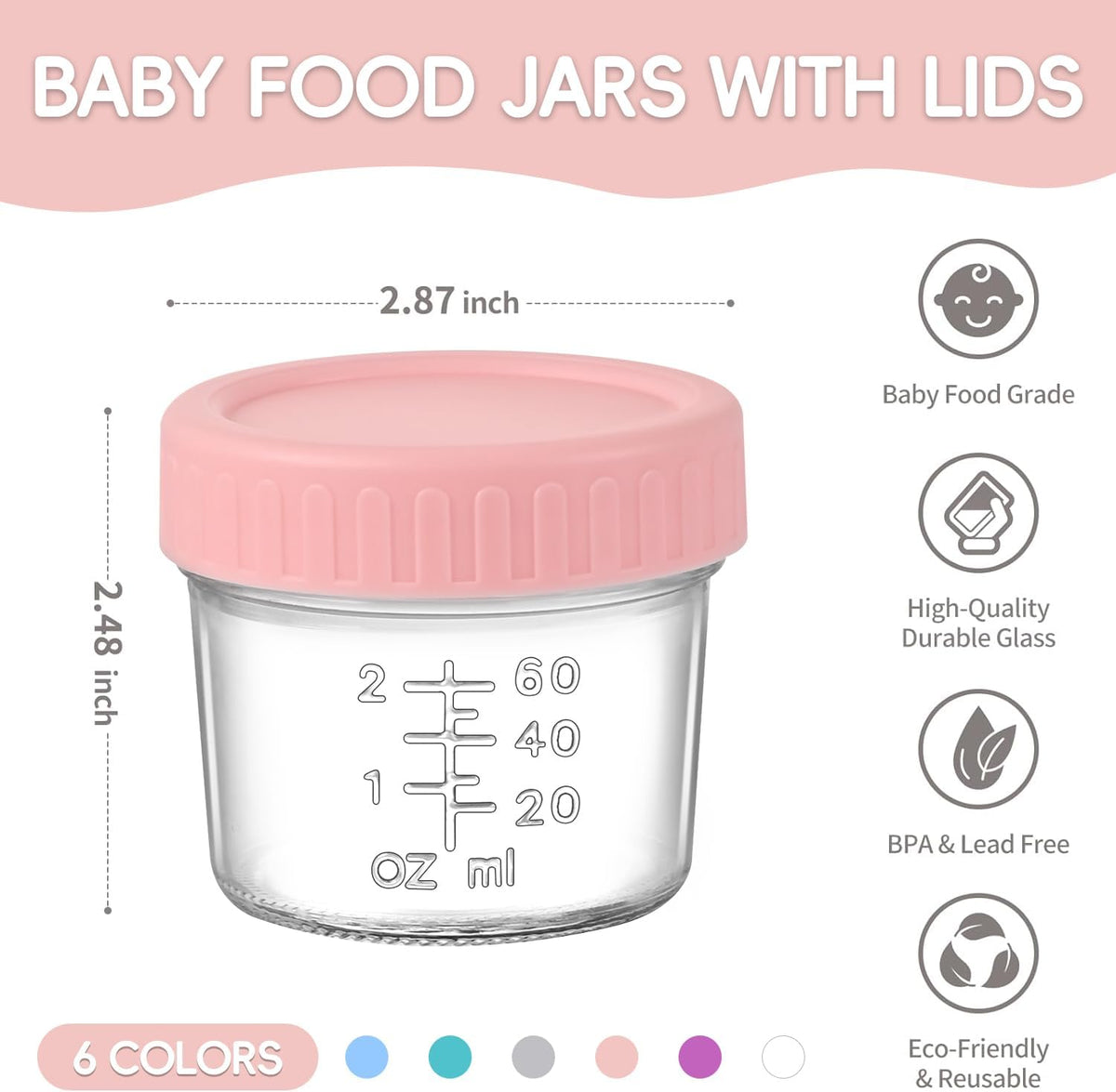 Dehov 6-Piece Glass Baby Food Containers With Lids,4 OZ Small Glass Freezer Safe Baby Food Storage Jars,Leak Proof Baby Food Grade Puree Containers