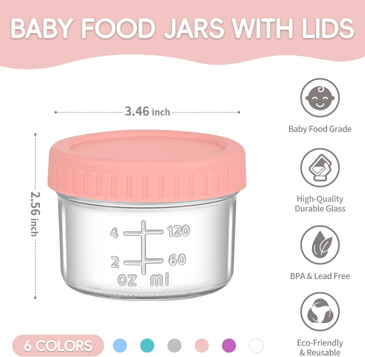 Dehov 6-Piece Glass Baby Food Containers With Lids,4 OZ Small Glass Freezer Safe Baby Food Storage Jars,Leak Proof Baby Food Grade Puree Containers