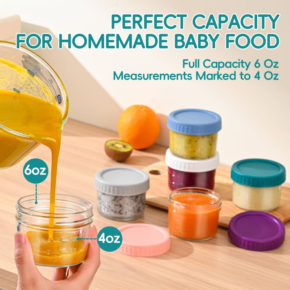 Dehov 6-Piece Glass Baby Food Containers With Lids,4 OZ Small Glass Freezer Safe Baby Food Storage Jars,Leak Proof Baby Food Grade Puree Containers