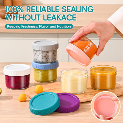 Dehov 6-Piece Glass Baby Food Containers With Lids,4 OZ Small Glass Freezer Safe Baby Food Storage Jars,Leak Proof Baby Food Grade Puree Containers