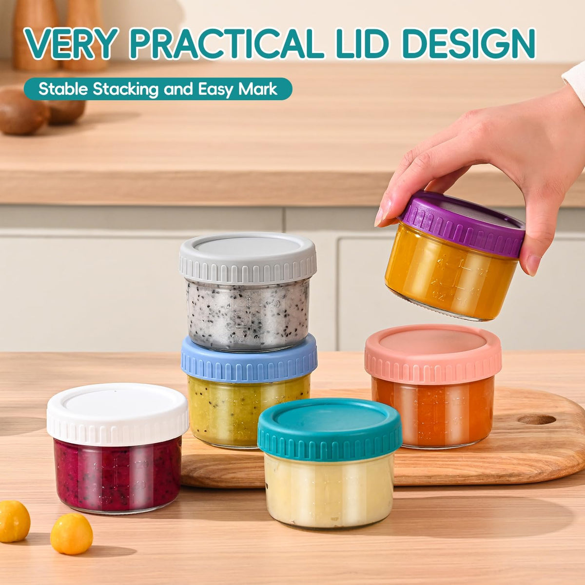 Dehov 6-Piece Glass Baby Food Containers With Lids,4 OZ Small Glass Freezer Safe Baby Food Storage Jars,Leak Proof Baby Food Grade Puree Containers