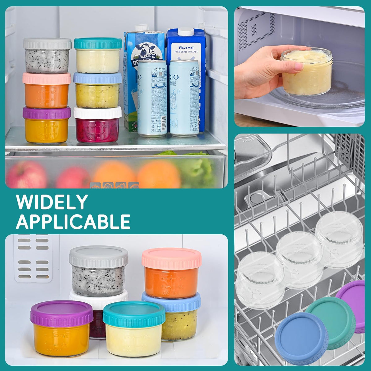 Dehov 6-Piece Glass Baby Food Containers With Lids,4 OZ Small Glass Freezer Safe Baby Food Storage Jars,Leak Proof Baby Food Grade Puree Containers
