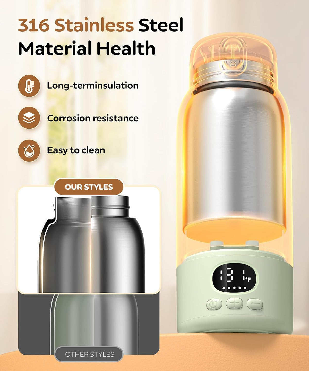 Portable Bottle Warmer for Travel, 45W Fast Charging Milk Warmer 17oz