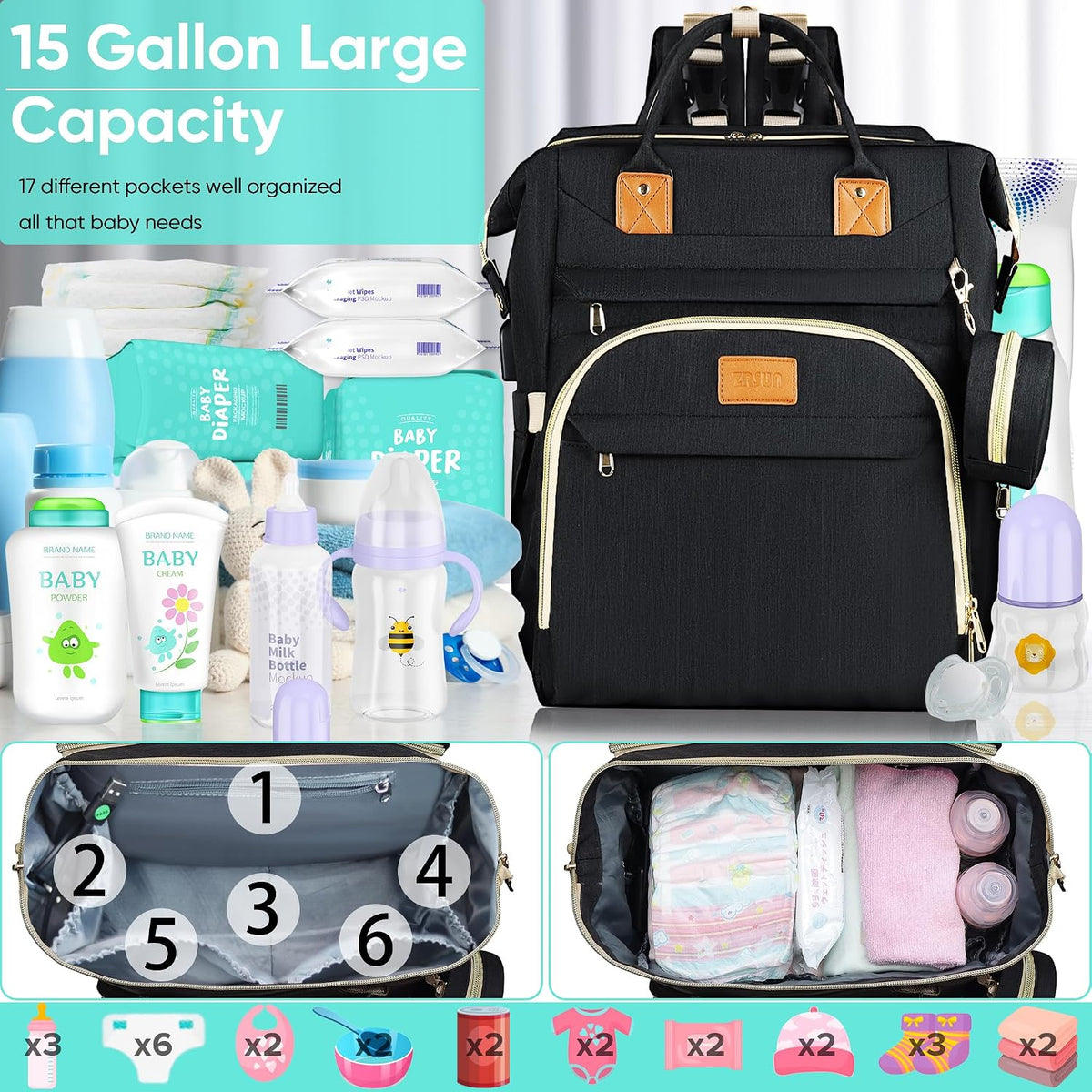 Baby Diaper Bag Backpack,Baby Shower Gifts, Multifunctional Travel Diaper Bag, Gifts for Mom with Portable Diaper Pad (Green)