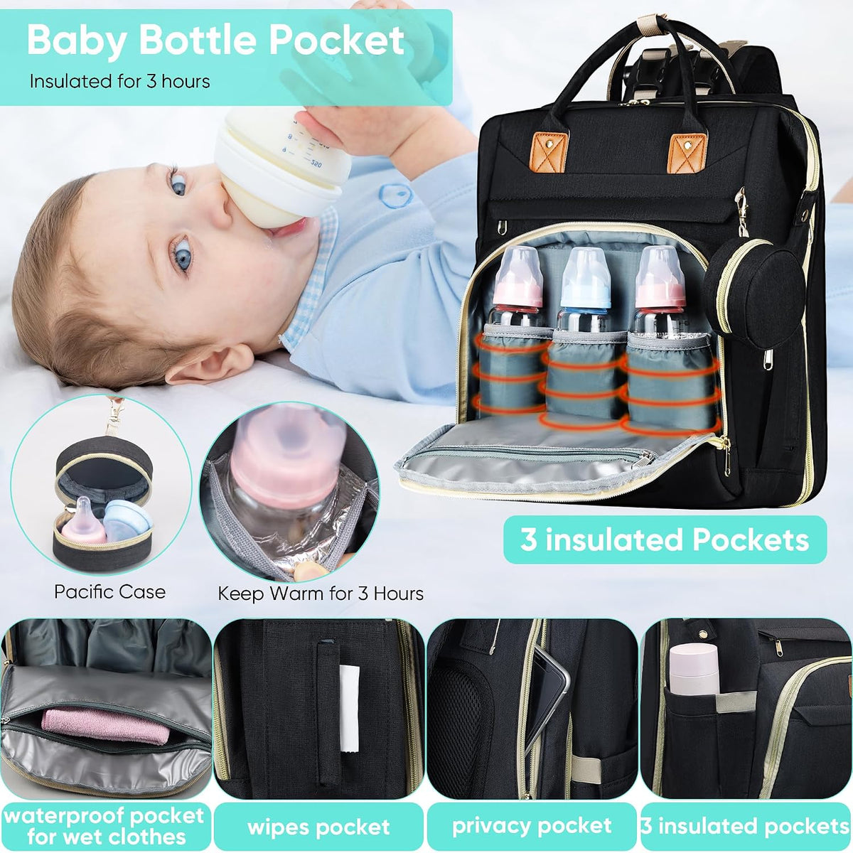 Baby Diaper Bag Backpack,Baby Shower Gifts, Multifunctional Travel Diaper Bag, Gifts for Mom with Portable Diaper Pad (Green)